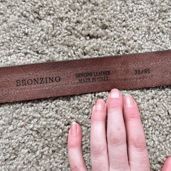 VTG Bronzino Italian Leather Belt Brown Black Stripe 38/95 Made in Italy - Picture 6 of 11